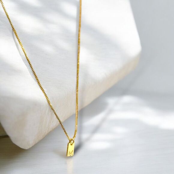 Gold-Plated Initial Bar Pendant Necklace 14k Over‎ stainless steel - Picture 16 of 16